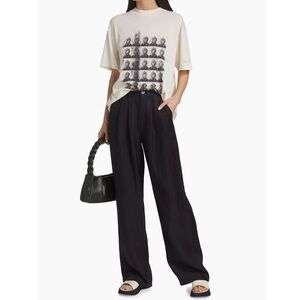 Anine Bing Carrie Pants Black Pleated Front Linen Blend, Size 34 (US Size 4)